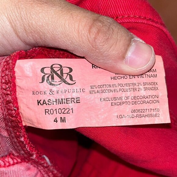 Rock & Republic Womens Red Skinny Jeans With Zipper Pockets Size 4 - Picture 9 of 12